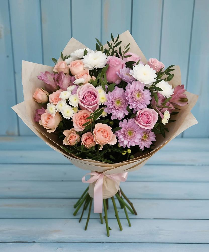 Букет цветов из: Хризантемы, Розы и Альстромерии в Белогорске Республики Крым