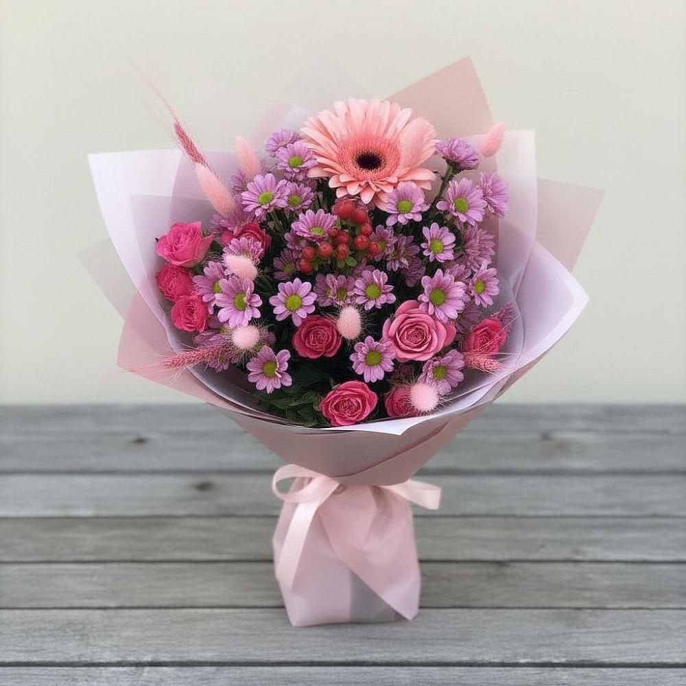 Букет цветов из: Розы, Герберы и Хризантемы в Белогорске Республики Крым