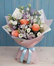 Букет цветов из:  Лизиантусы, Розы, Альстромерии и Гипсофила в Белогорске Республики Крым