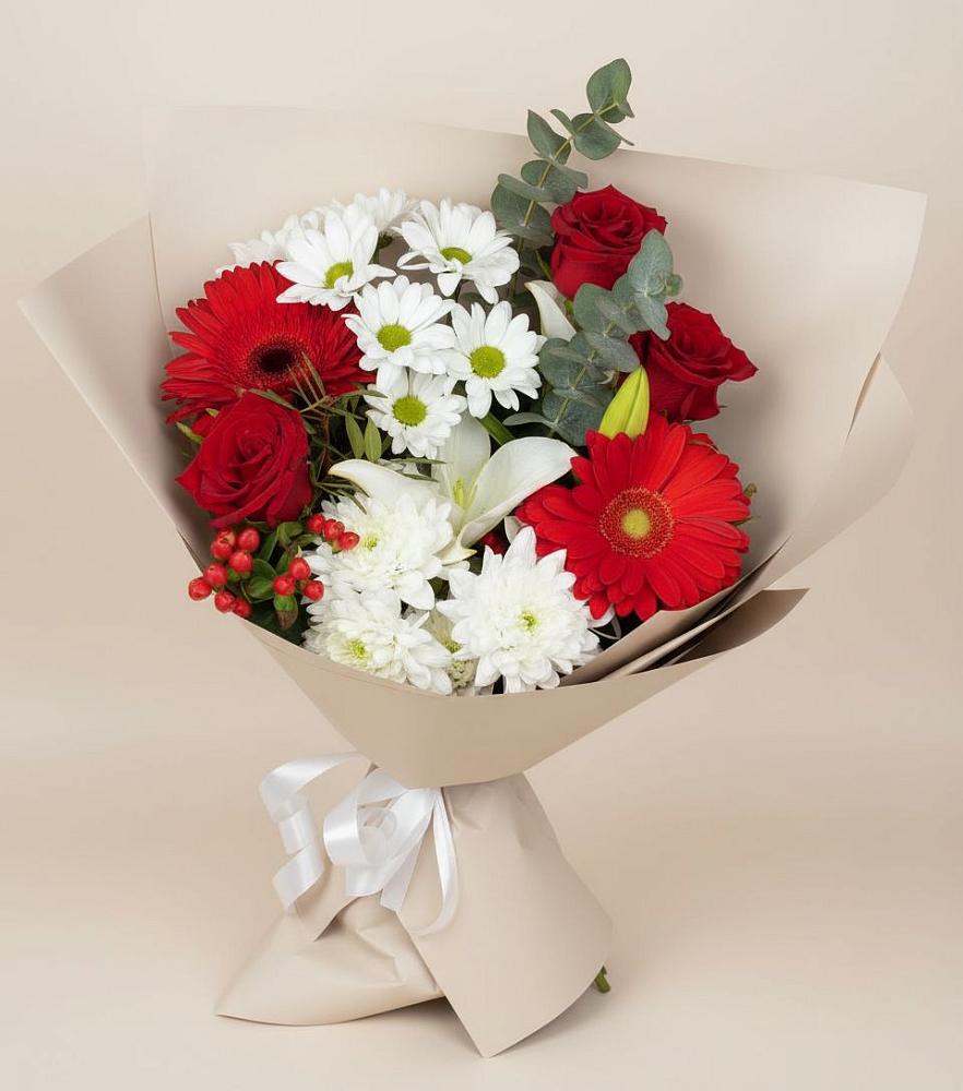 Букет цветов из: Розы, Хризантемы, Герберы и Лилии в Белогорске Республики Крым