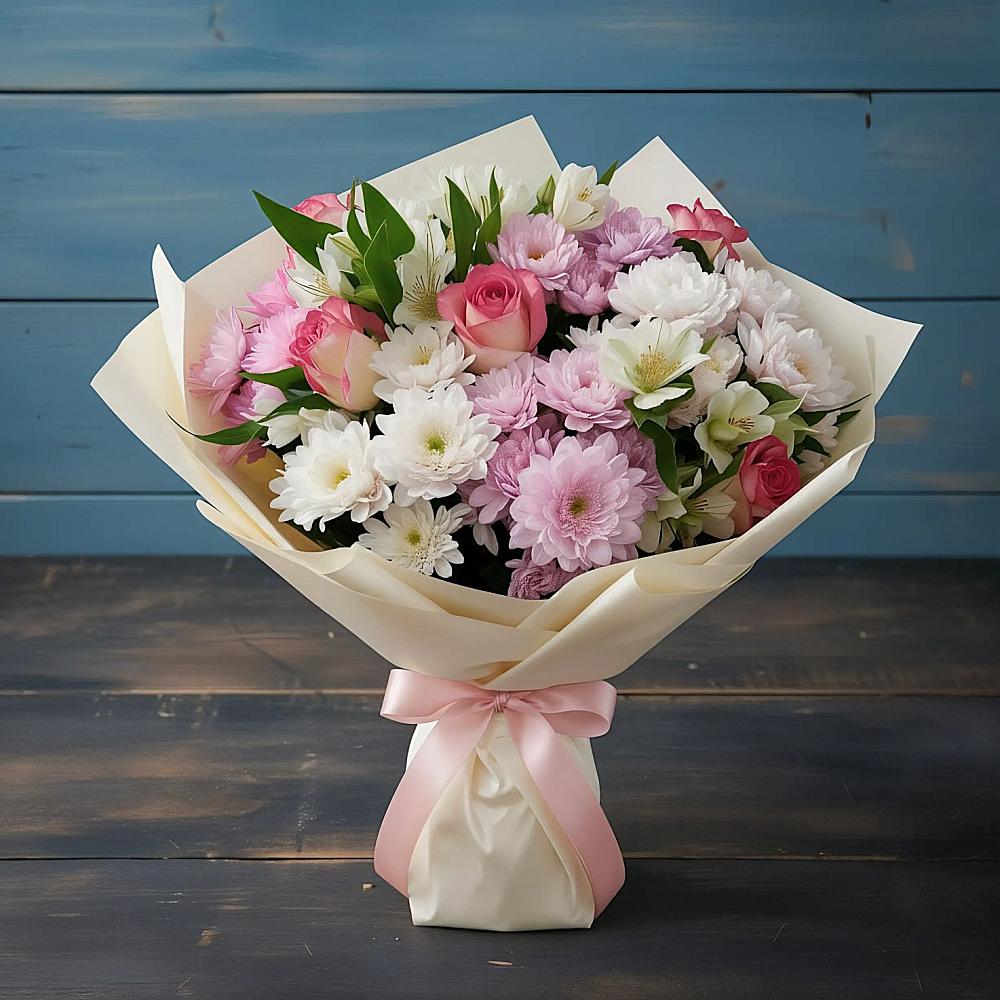 Букет цветов из: Хризантемы, Альстромерии и Розы в Белогорске Республики Крым